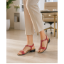 Sandale dama rosii din piele naturala cu toc mic si bareta in T S16RBOX